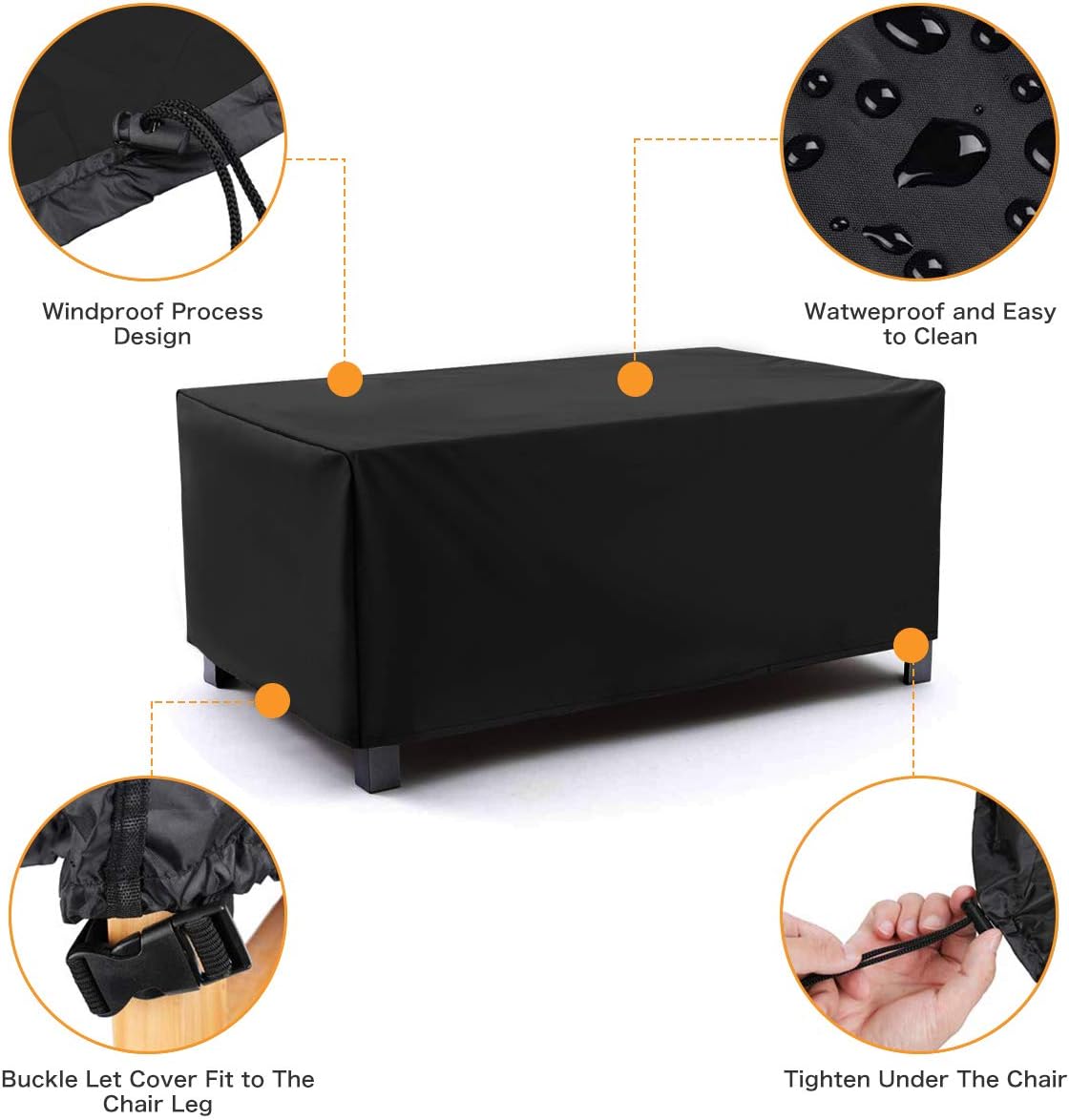 NASUM Patio Furniture Covers, 71x42x23inch, Outdoor Furniture Cover Made of 600D Heavy Duty Oxford Fabric,Waterproof Windproof Table Cover, Rain Snow Dust Wind-Proof, Anti-UV, Black Patio Square Cover: Kitchen & Dining