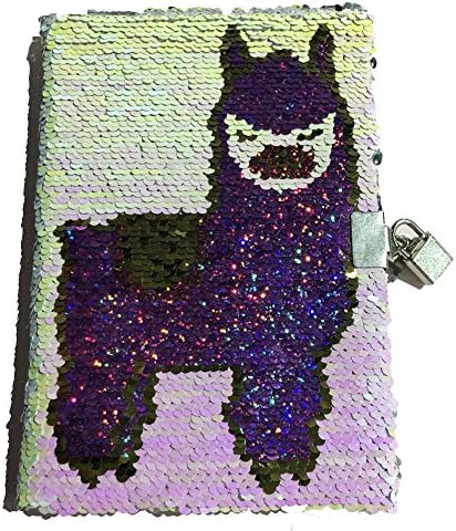 AlisaPrincessQ Magic Reversible Sequin Notebook Diary with Lock and Keys - Perfect Journal or Diary - Great Gifts for Girls Kids and Teens (Alpaca)