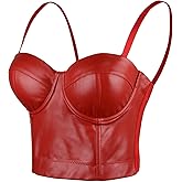 ELLACCI Faux Leather Bustier Crop Top Punk Women's Corset Top Bra Red