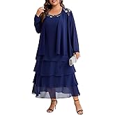 Plus Size Chiffon Mother of The Bride Layered Dress with Jacket 2 Piece Set Decal Designs Formal Wedding Guest Attire