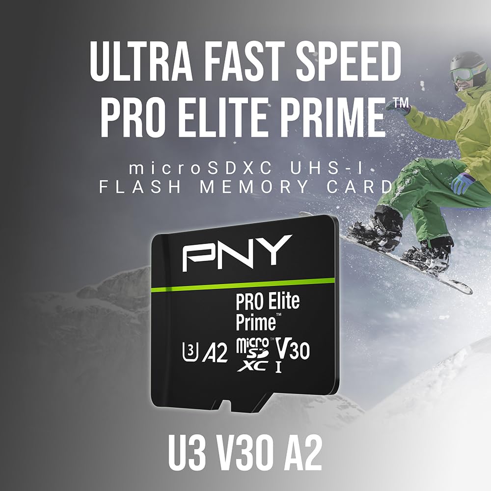 PNY 256GB PRO Elite Prime™ C10 U3 V30 A2 microSDXC Flash Memory Card – Ultra-Fast Speeds, Read 200MB/s, Write 150MB/s, 4K UHD, Full HD, UHS-I, for Smartphones, Drones, Action Cameras, 2-Pack