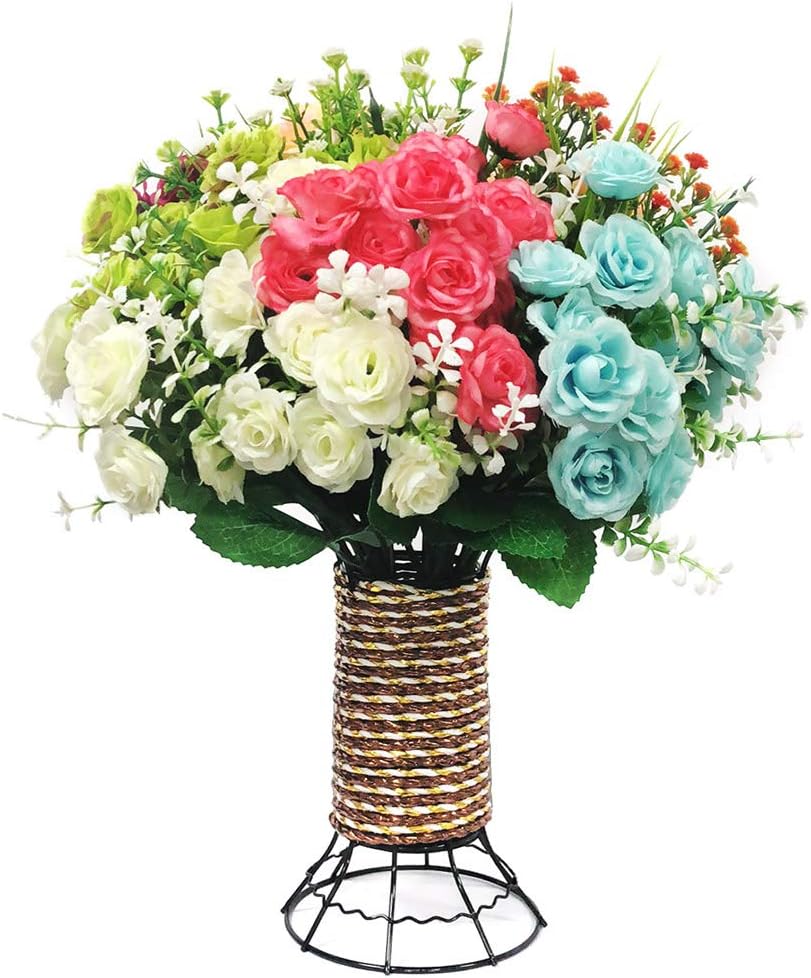 Yomais Artificial Flowers,8 Bundles Fake Flowers with Vase Plastic Flowers Bouquet for Home Garden Party Wedding Office Decoration