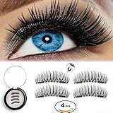 Magnetic Eyelashes 3D Reusable Fake Dual Magnet Eyelashes,Ultra Thin No Glue 0.2mm False Lashes Natural Looking and Handmade (1Pair 4Pcs)