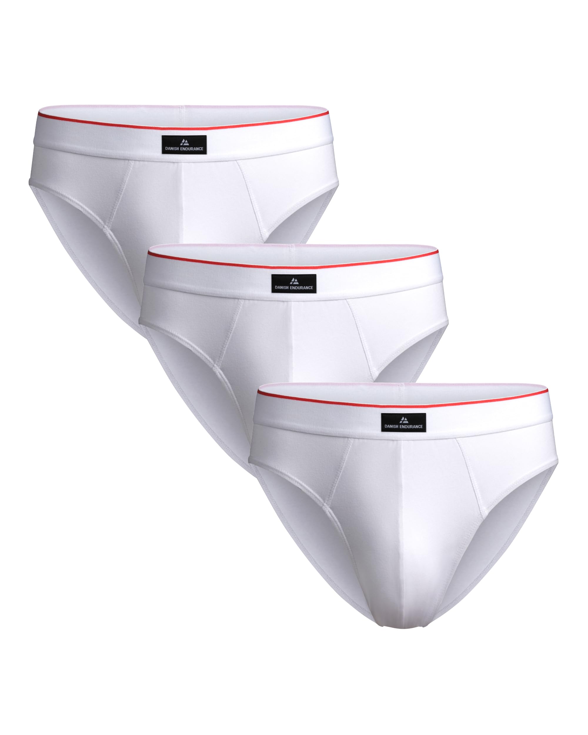 DANISH ENDURANCE Mens Briefs, Underwear Man, Soft Cotton Underpants, Y Fronts for Men, Multipack, 3 Pack, White/Red, XL