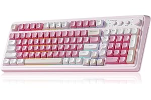 AULA 99 Key Keyboard, Wireless Gaming Keyboard Bluetooth Computer Keyboards Creamy Cute with Number Pad RGB Backlit Tri-Mode BT/2.4GHz/USB-C - Pink