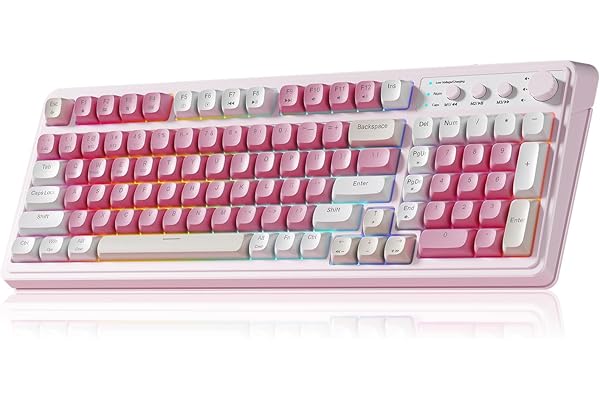 AULA 99 Key Keyboard, Wireless Pink Gaming Keyboard Creamy with Number Pad | Membrane Keyboard,RGB Backlit,Tri-Mode BT/2.4GHz/USB-C,2000mAh Rechargeable Thocky Clicky Creamy Sound Computer Keyboards