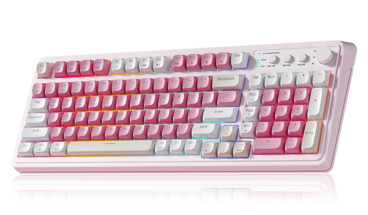 Photo 1 of AULA 99 Key Keyboard, Wireless Gaming Keyboard Bluetooth Computer Keyboards Creamy Cute with Number Pad RGB Backlit Tri-Mode BT/2.4GHz/USB-C - Pink