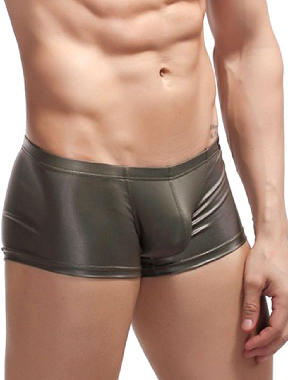 Dong Dian Men's Faux Leather Boxer Brief Sport Shorts Underwear