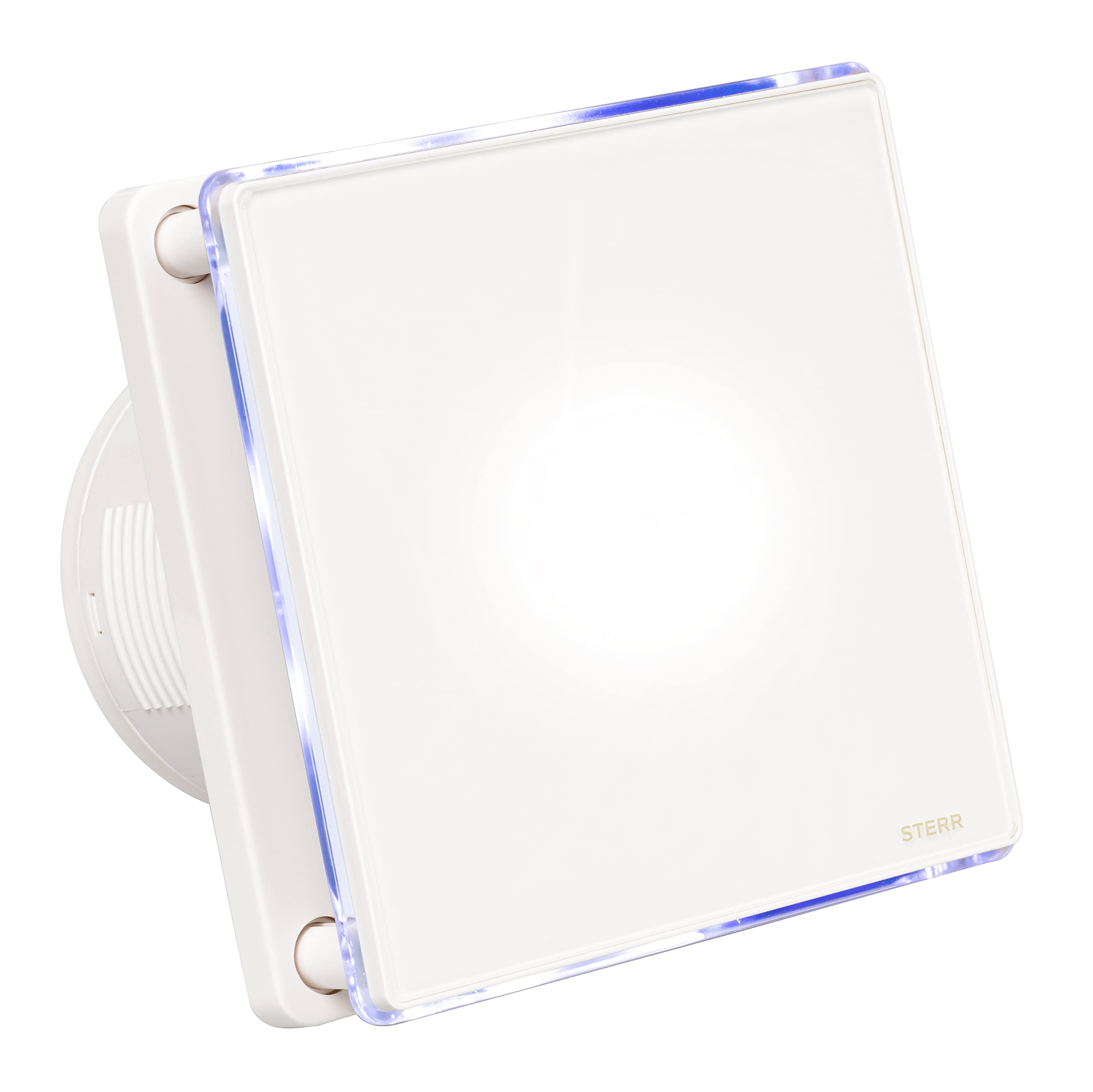 STERR White Bathroom Fan 100 mm with LED - Glass Front Panel - Modern Look - BFS100L