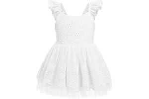 EFOGEP Christening Dresses for Baby Girl Fairy First Birthday Flutter Sleeve Smocked Dress Boho Floral Lace Tutu Dress