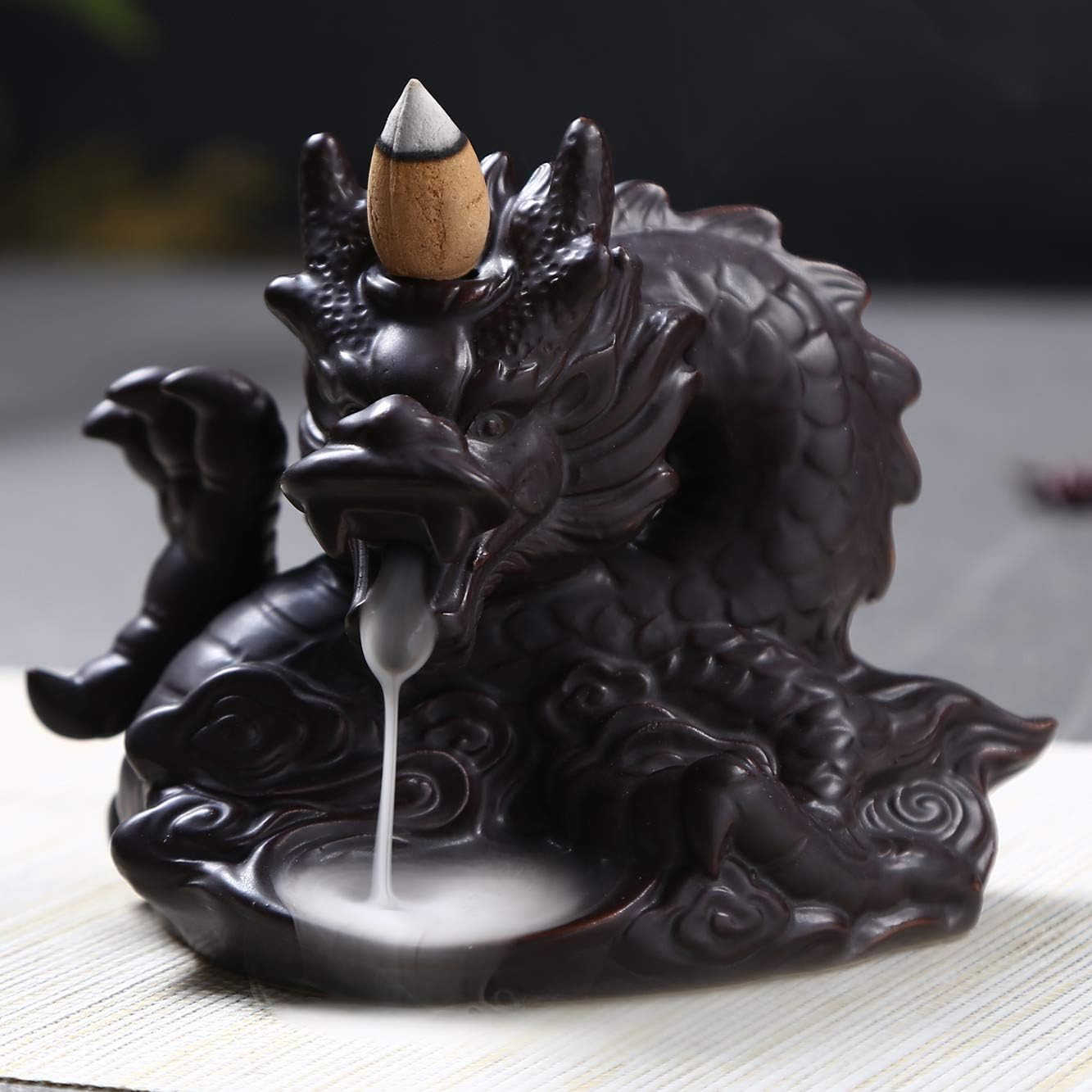 OWMMIZ Dragon Cloud Backflow Incense Burner with 10 PCS Backflow Incense Cones, Waterfall Incense Holders Home Decor Gift Decorations Statue Ornaments