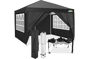 COBIZI 10x10 Pop up Canopy Tent Protable Canopy Tent with 4 Sidewalls Waterproof Commercial Instant Shelter for Parties, Wedding, Courtyard with Carry Bag(10x10FT with 4 Sides, Black)