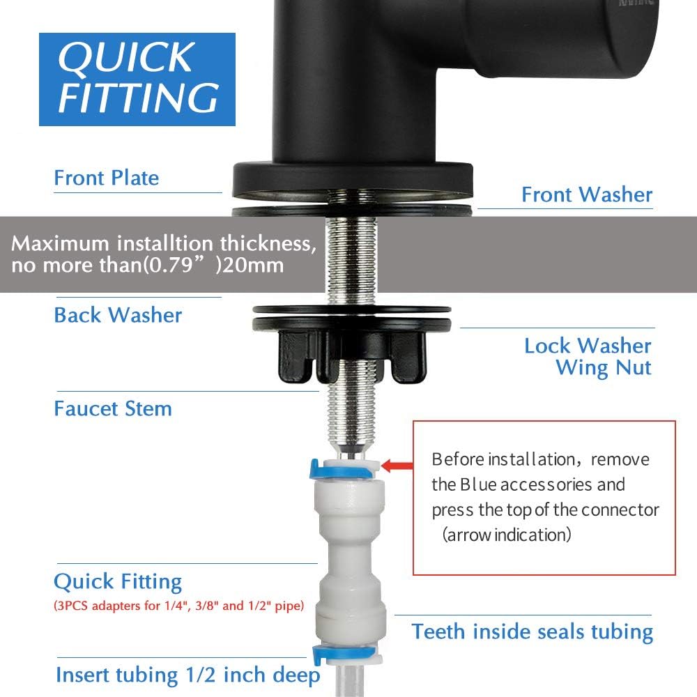 KAIYING RO Water Faucet, Lead-Free Pur Water Filter Faucet for most Reverse Osmosis Units, Kitchen Bar Sink Drinking Water Purifier Faucet, SUS304 Stainless Steel, Black - - 