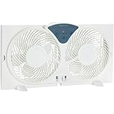 Amazon Basics Window Fan with Exhaust and Intake Fan Switch, Twin Heads 9-Inch Blades (6 Blades per Head), 3 Speeds, Expandab