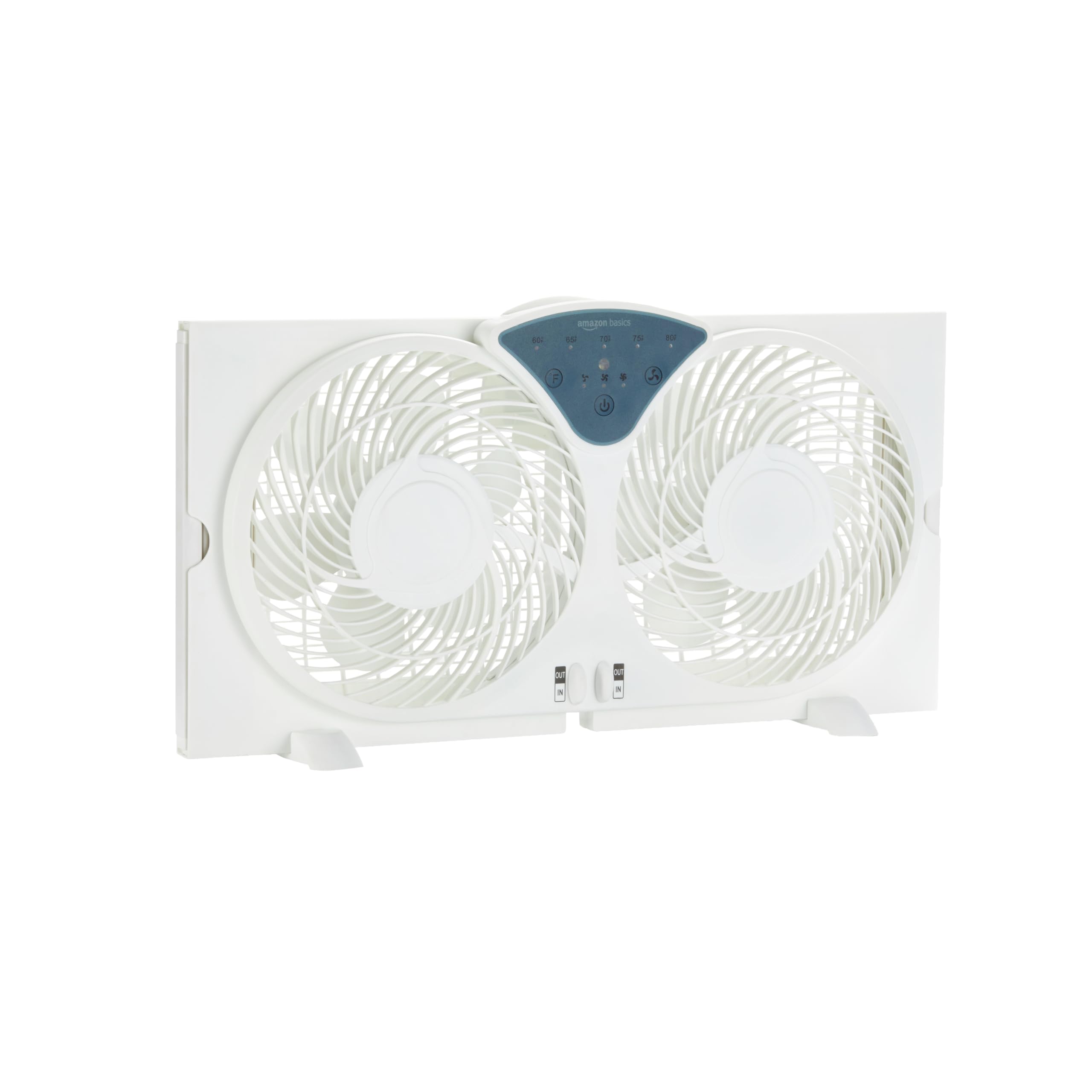 Photo 1 of Amazon Basics Window Fan with Exhaust and Intake Fan Switch, Twin Heads 9-Inch Blades (6 Blades per Head), 3 Speeds, Expandable Side Panel, Remote Control, 78W, White