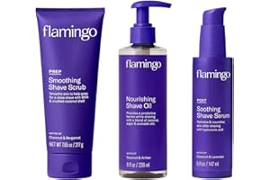 Flamingo 3-Step Shaving Set for Women - Smoothing Prep Scrub, Nourishing Shave Oil, and Soothing Post Shaving Serum - Glow Shave Collection