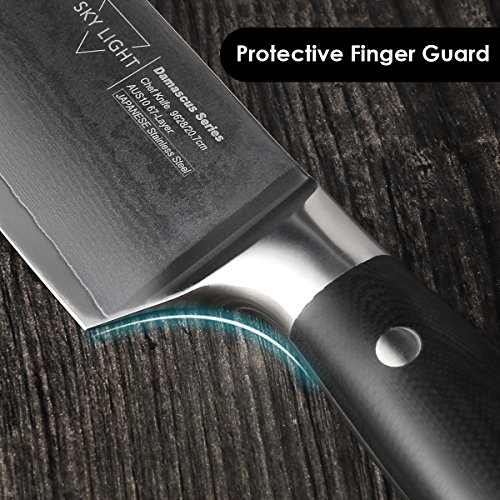 Damascus Chef Knife, 8-inch Kitchen Knife, AUS10V Japanese High Carbon Stainless Steel with Razor Sharp Blade/Gift Sheath/Gift Box Included