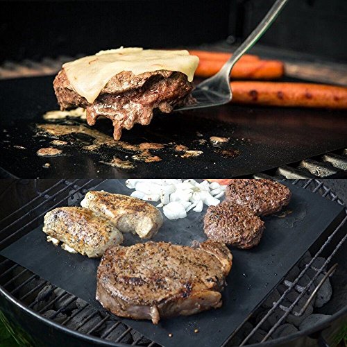 Grill Mat - Set Of 4 Non-Stick BBQ Grilling & Baking Sheet - FDA Approved,Durable,Teflon,Reusable PTFE Coated Cooking Liner - Works on Gas,Charcoal,Electric Barbecue - 16.75''x13''(2 Black+2 Copper)