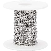 Pandahall 32.8 Feet/10M 304 Stainless Steel Cable Chains with Spool Stainless Steel Color Plated 2.5x2x0.3mm Soldered Handcraft Chain for Bracelet Necklace Jewelry Making