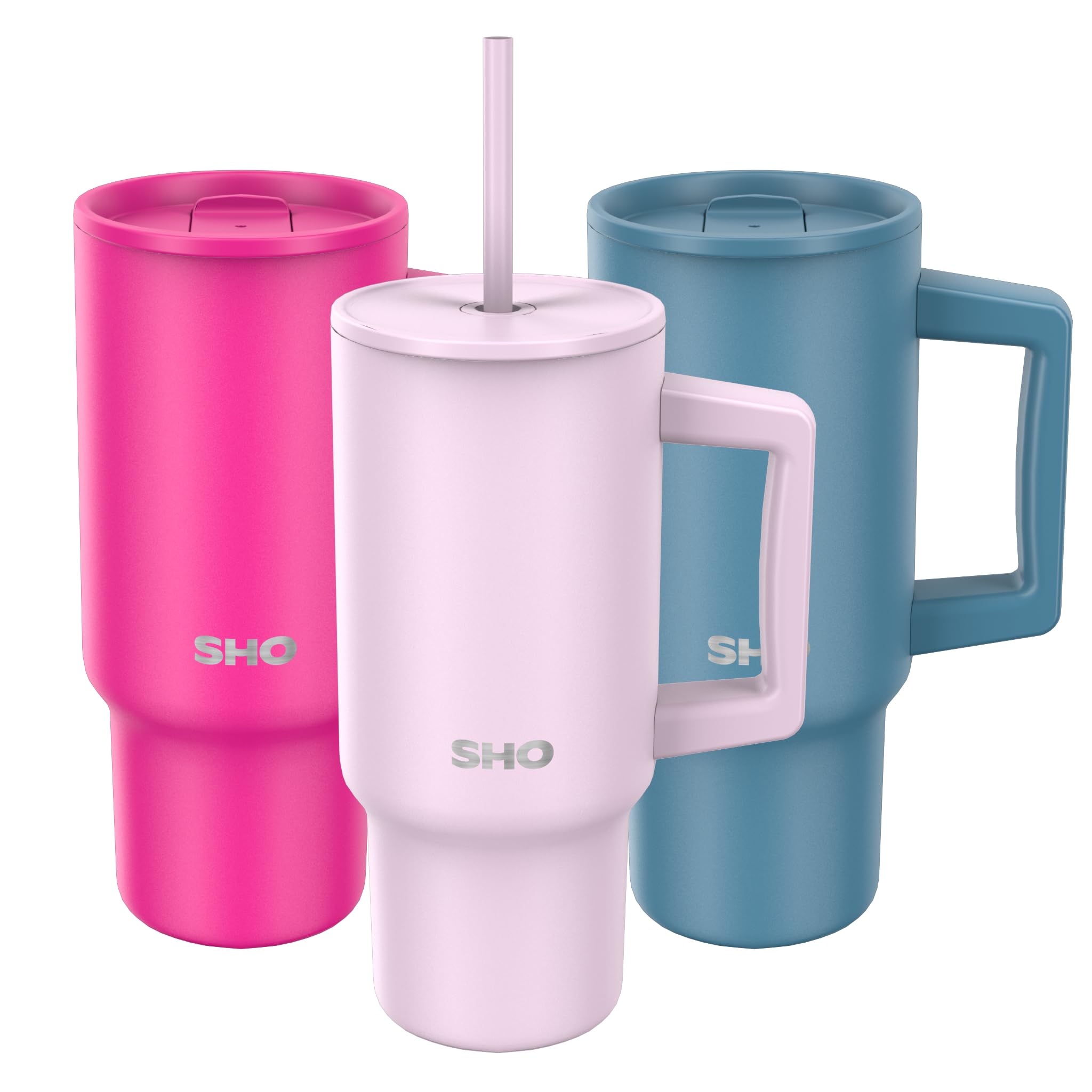 SHO XL Tumbler - Insulated Stainless Steel Reusable Water Bottle Iced Coffee Travel Mug with Handle, Straw Lid & Slider Lid - 900ml / 30 oz - Cold 24 Hours - Hot 12 Hours (Pale Lavender, 900ml)