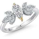 Gem Stone King 925 Silver and 10K Yellow Gold Lab Grown Diamond Engagement Ring | 0.86 Cttw | Marquise 8X4MM & 4X2MM | DEF Color | VVS-VS Clarity | Wedding Anniversary Promise Ring For Women