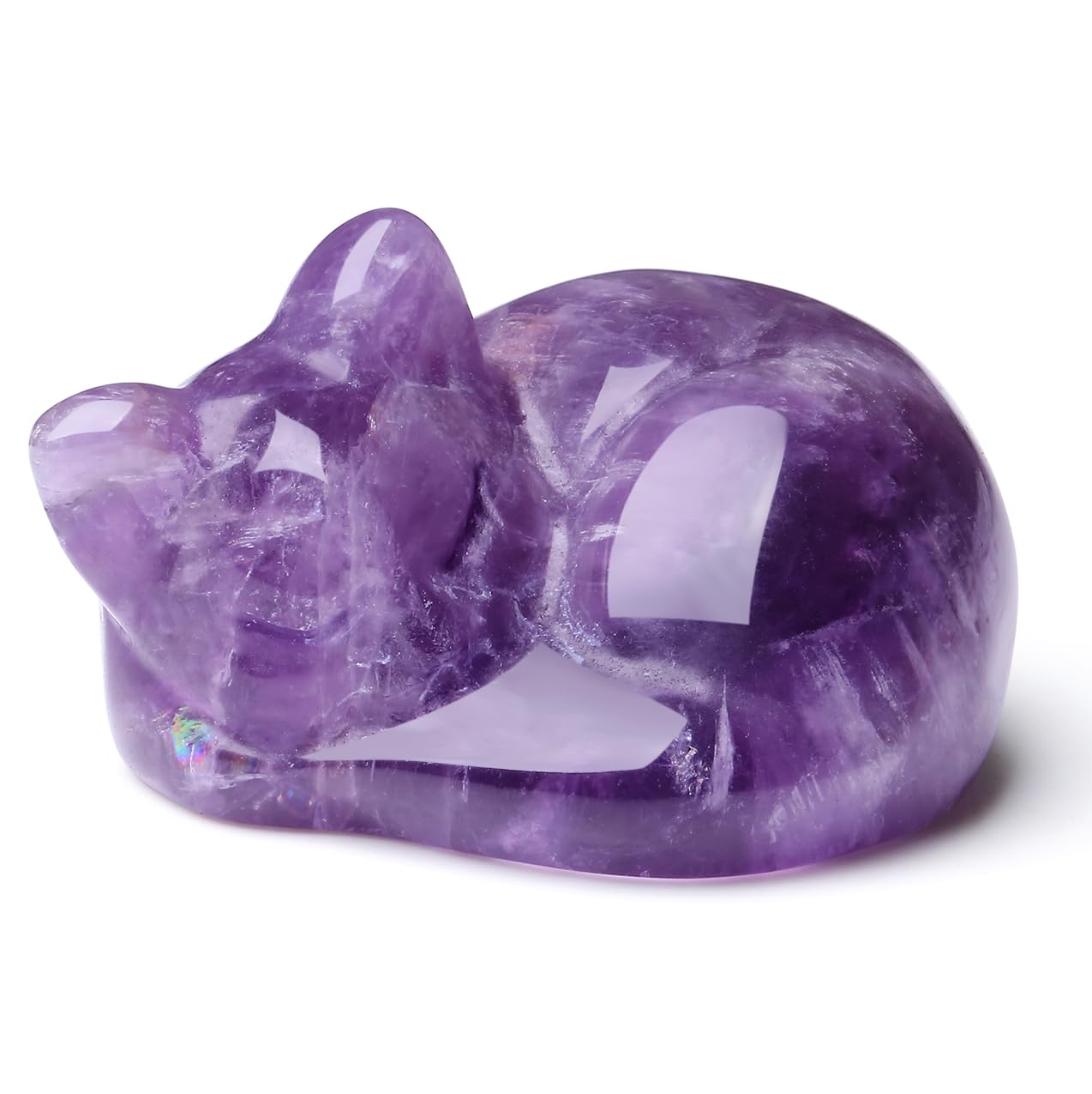 XIANNVXI Purple Sleeping Cat Ornament Figurine Cat Themed Gifts Presents Memorial Gifts for Women,38mm Amethyst Crystal Desk Ornament Cute Desk Accessories