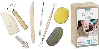 GLOREX 6 8075 301K - Set für Kreative: Soft Ton 2500 g in weiß, lufthärtend oder brennbar und 8 teiliges Set mit strapazierfähigem Modellierwerkzeug