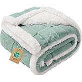 Luciphia Waterproof Dog Blanket for Small Dogs Washable Soft Sherpa Fleece Cat Blankets with 3D Jacquard Cozy Calming Reversible Couch Protector Furniture Protection for Pet, Green White, 40x28 inch