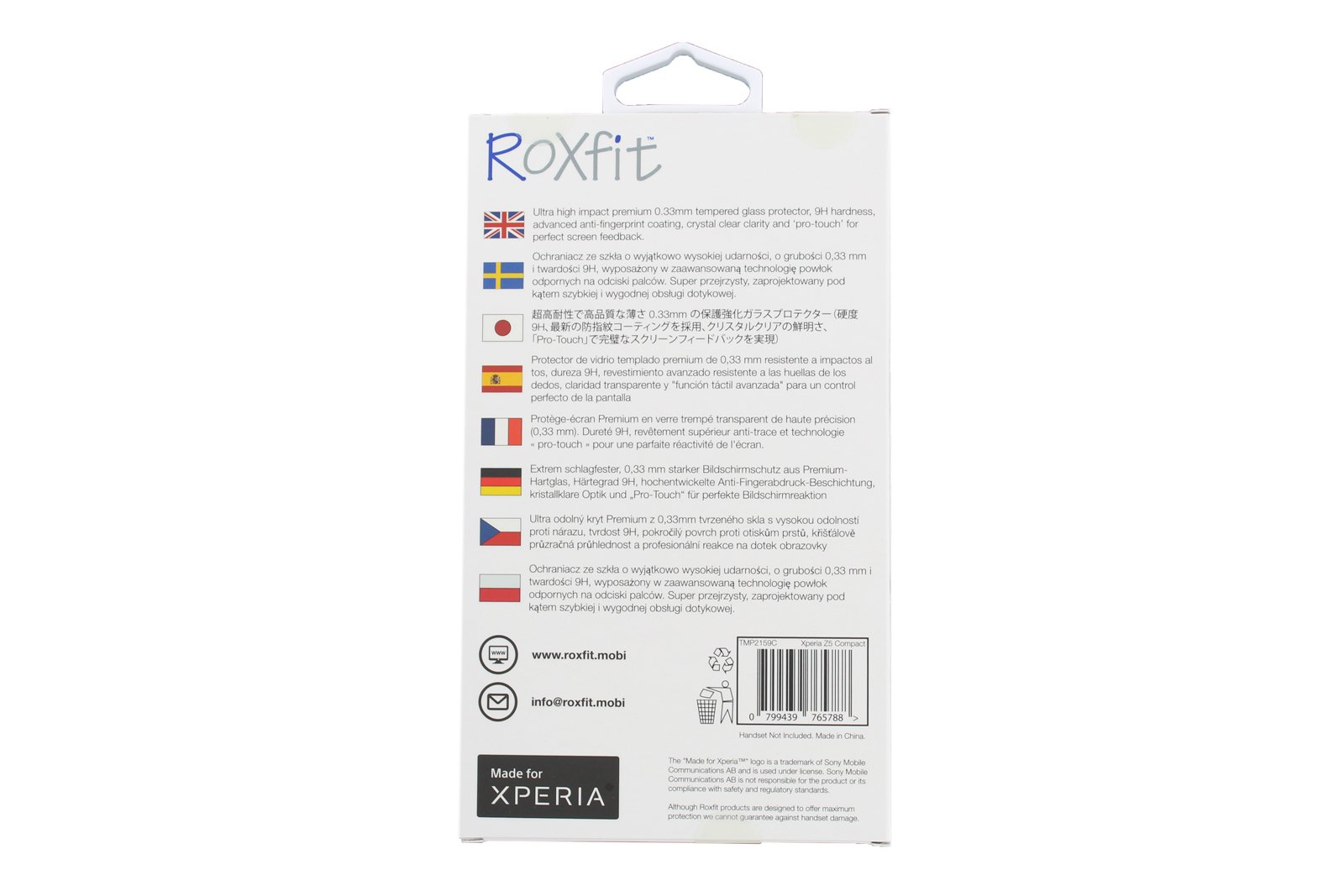 Roxfit Premium Tempered Glass for Xperia Z5 Compact - Clear