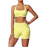 Workout Sets for Women 2 Piece Seamless Halter Sport Bra High Waist Shorts Exercise Gym Yoga Outfits