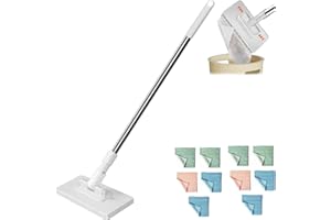 Lazy Mop Clip On,Disposable Dust Portable Mop with 10 Reusable Cloths,Hands-Free with Automatic Cloth Changing & 360°, Wet an