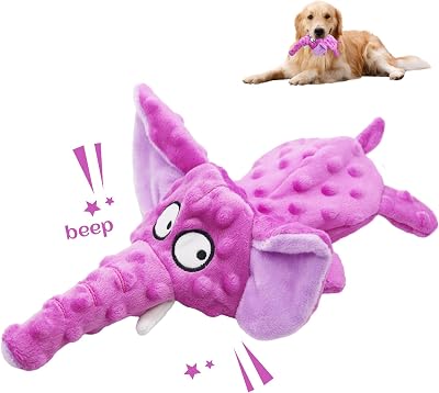 Acehome Squeaky Interactive Elephant Dog Toy Plush Chew No Stuffing