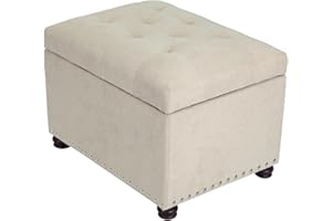 Joveco Storage Ottoman, 24" Fabric Rectangle Tufted Bench Foot Rest Stool for Living Room Bedroom, Beige
