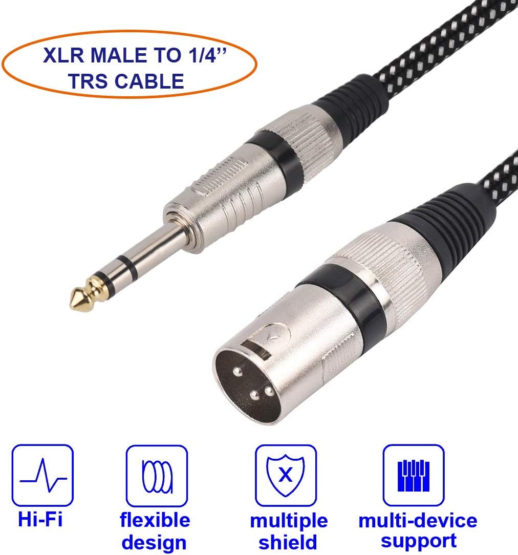 XLR Male to 1/4 Inch TRS Cables, Nylong Braided XLR 3 Pin Male to Quarter inch 6
