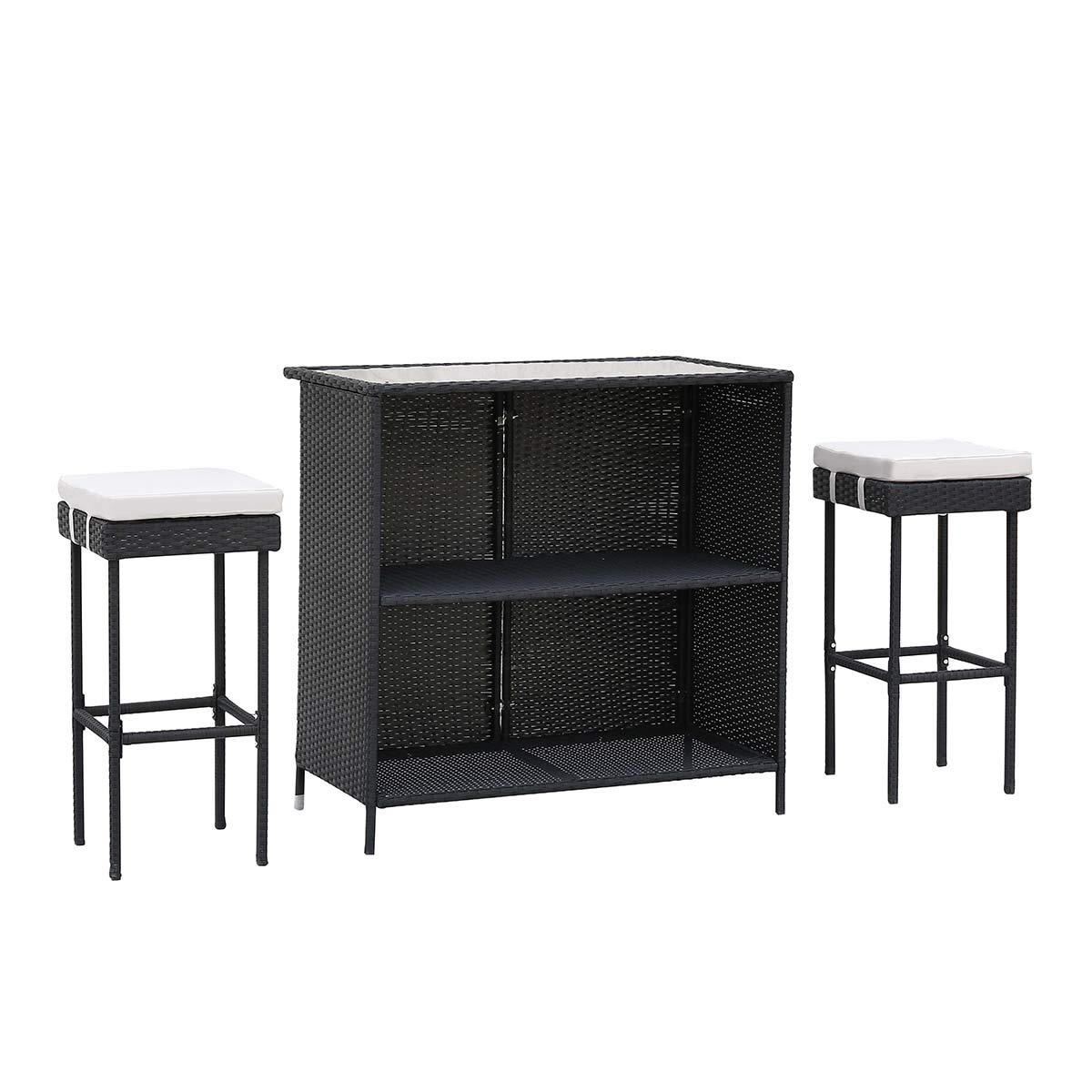 Buy Zoyo Black Rattan Bar Table and Chairs Set Indoor Outdoor Garden