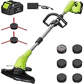 Aokia String Trimmer: Grass Edger with 4 Replacement Spools and 2 Blands - Lightweight Electric Lawn Cutter, 40V 2.0Ah Battery Powered Cordless Weed Wacker for Garden, Yard