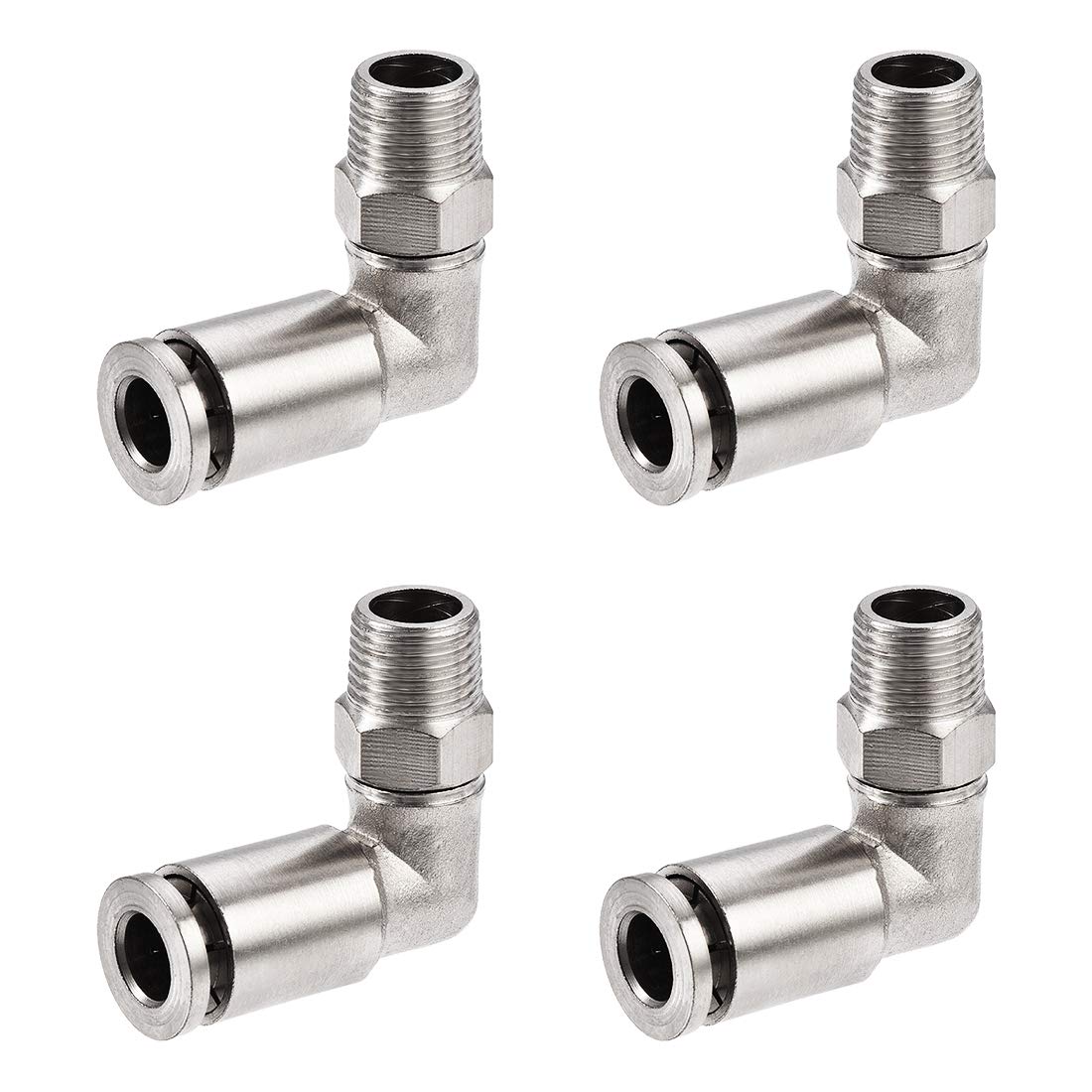 sourcing map Push to Connect Tube Fitting 6mm Tube to 1/8PT Male Elbow L Shape 4Pcs, Copper