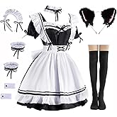 KEWORUIT Anime Cosplay French Maid Outfit Dress Maid Costume Set Apron Cute Lolita Dress Ear Socks Sets