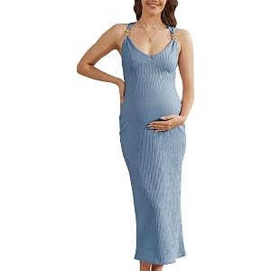 LAHILO Sexy Ribbed Maternity Dress for Photoshoot, Baby Shower, V Neck Sleeveless Bodycon Summer Dress for Pregnant Women