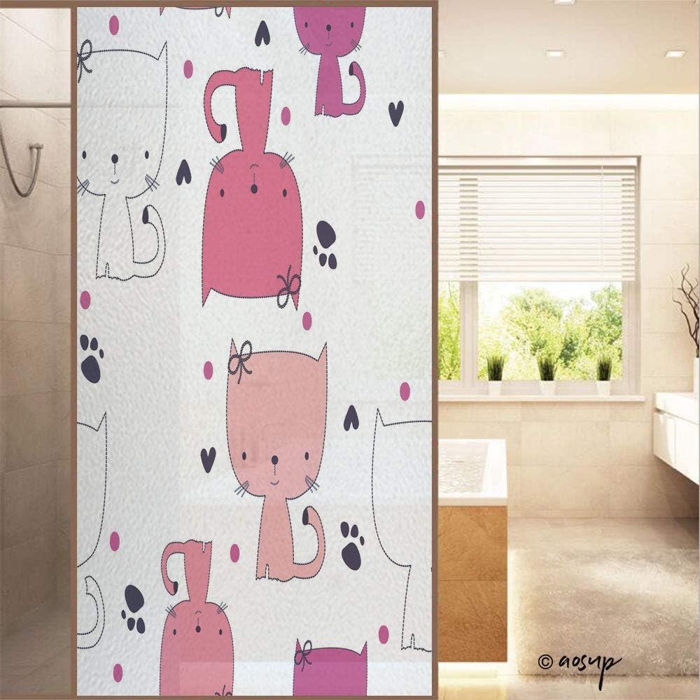 ShopHM No Glue Window Films Cat Country Style Stained Opaque Glass Stickers Decor Home Hotel Resturant (23.6"x47.2")