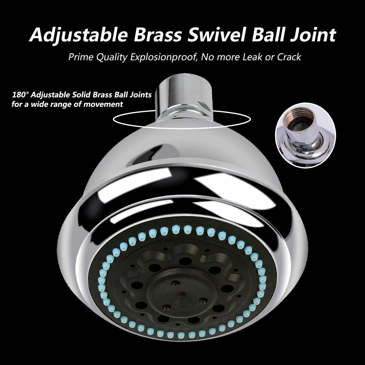 Shower-Head High Pressure 2018 NEWEST - 4.3” Rainfall Shower Head Adjustable Brass Swivel Ball Joint Fixed Showerhead with Removable Water Filter - Water-saving High-Flow Wall Showerhead - 5Modes