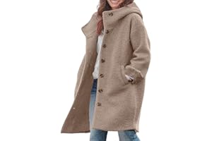 chouyatou Women's Winter Single Breasted Long Wool Coat with Hood Casual Wool Blend Trench Coat Jacket