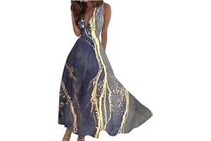 GENERIC Maxi Dresses for Women 2024 Elegant Wrap V Neck Sleeveless Summer Dress Trendy Floral Print Flowy Beach Dress