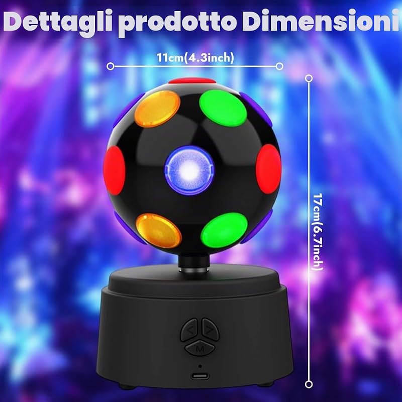 Sfera Disco Rotante A 360 Gradi Da 28 Cm Con Led Multicolore Lampada Disco 3D Supporto Per Connessione Bluetooth Alta Compatibilita Effetto Sonoro Surround Stereo