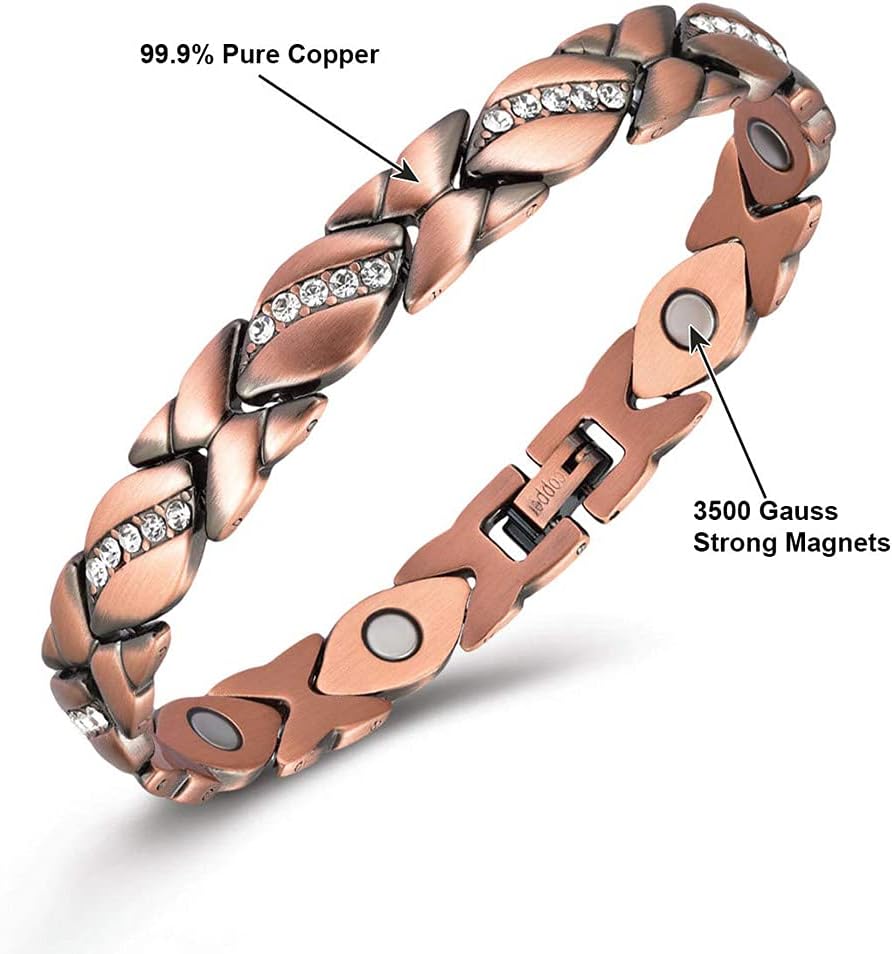 99.9% Copper Bracelet for Women Magnetic Therapy Bracelets Pain Relief for Arthritis and Carpal Tunnel Syndrome 7.8 Inch Adjustable Crystal Bracelets Pure Copper (Black): Health & Personal Care
