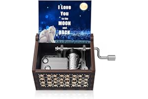 MUZERO Music Box Gift for Daughter Son, I Love You to The Moon and Back Birthday Anniversary Valentine Christmas Day Gift from Dad Mom Hand Crank Musical Box