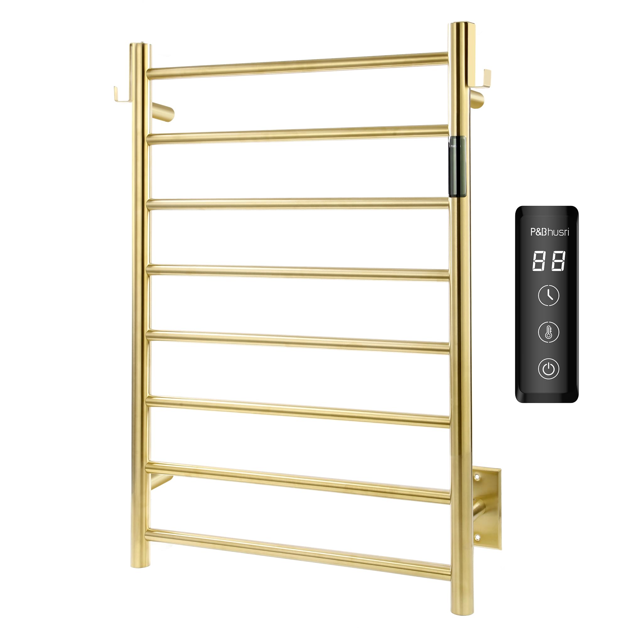 Photo 1 of **DAMAGED BOX**P&Bhusri Brushed Gold Heated Towel Rack,8-bar Fast Heating Electric Towel Dryer with Smart Timer And Thermo Control, Wall-mounted Towel Warmer, Stainless Steel, Hard-Wired/Plug-in