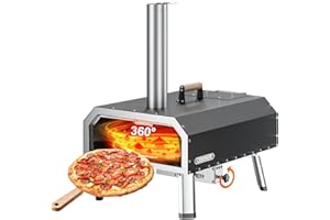 16” Multi-Fuel Outdoor Pizza Oven, Glonerle Gas & Wood Fired Pizza Maker with 360° Rotating Stone, Portable Wood Pellet Pizza Oven with Carry Bag, Backyard Camping Patio