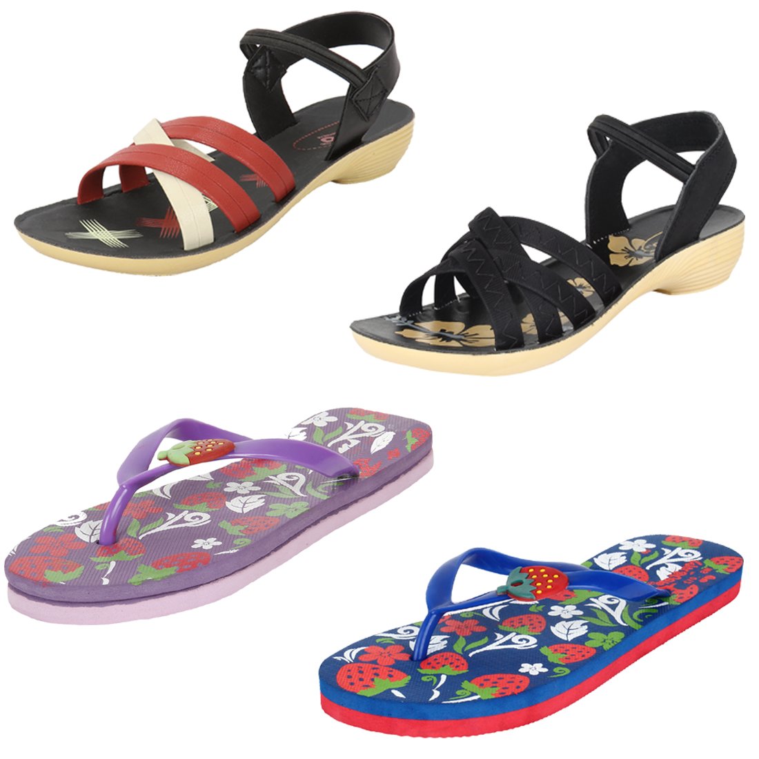 bersache women multi combo pack of 4 sandal with slipper
