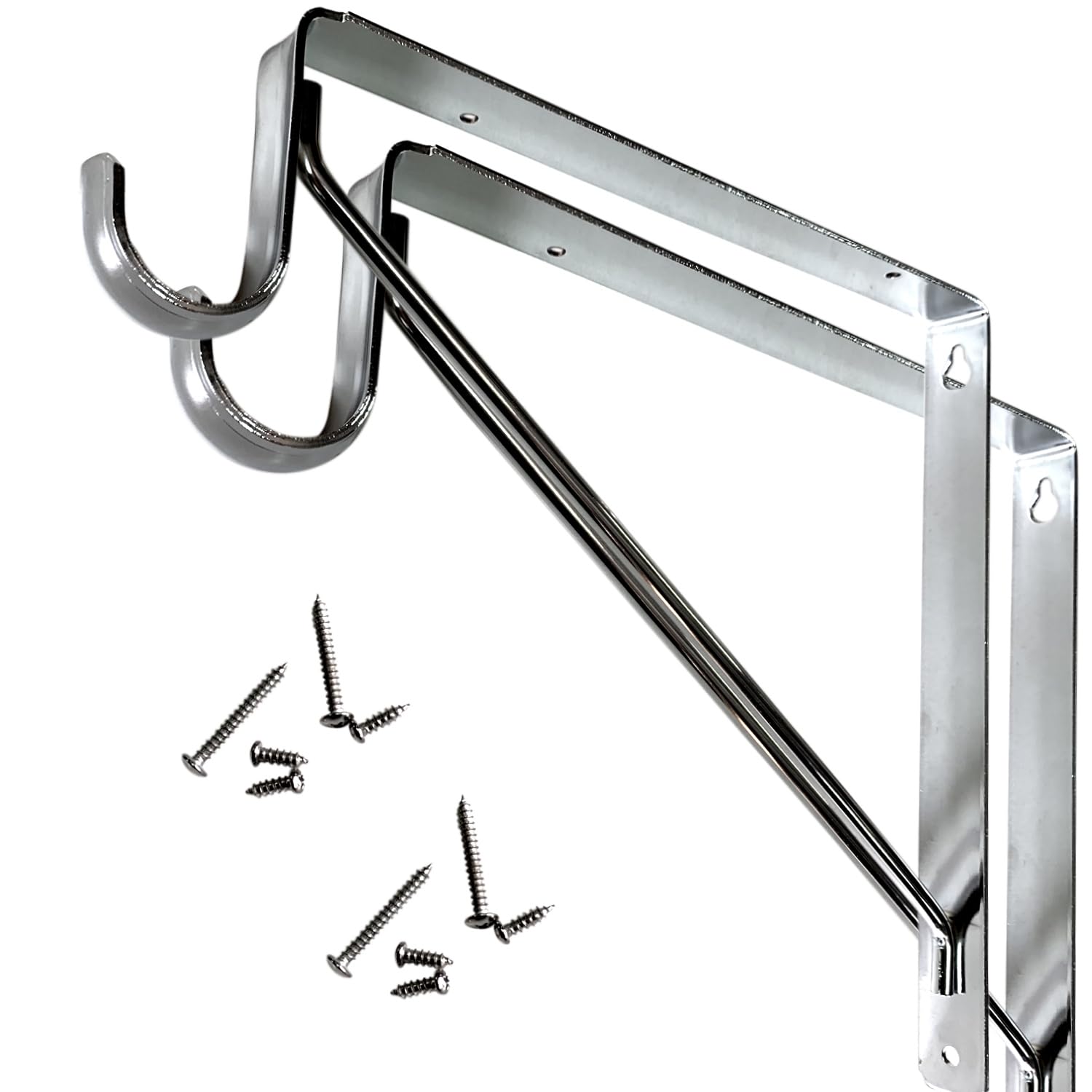 Welded Heavy Duty Closet Rod & Shelf Support Bracket - 2 Pack -Chrome